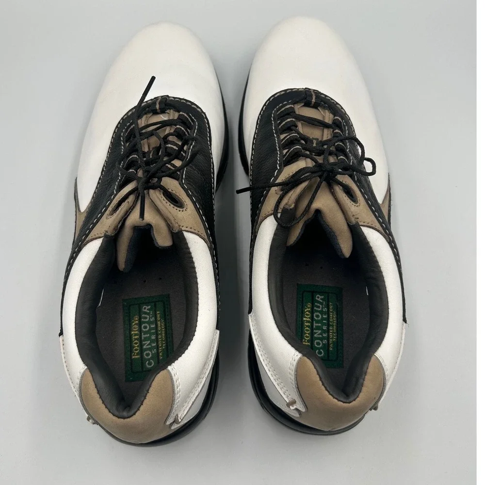 FootJoy Contour Series Mens 11 N White Black‎ Tan Leather Golf Shoes 54174